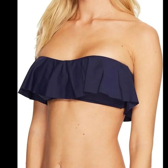 HURLEY BLACK AND WHITE STRIPED FLOUNCE BANDEAU BIKINI TOP SIZE MEDIUM - Picture 1 of 10